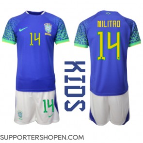 Brasilien Eder Militao #14 Bortatröja Barn VM 2022 Kortärmad (+ korta byxor)